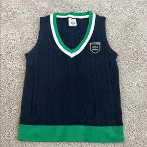 Lacoste Navy Cable-Knit V-Neck Sweater Vest with Green Trim
